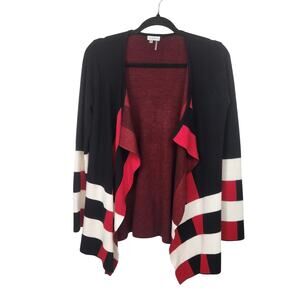 Sioni Black White Red Open Waterfall Sweater Knit Cardigan Women's S